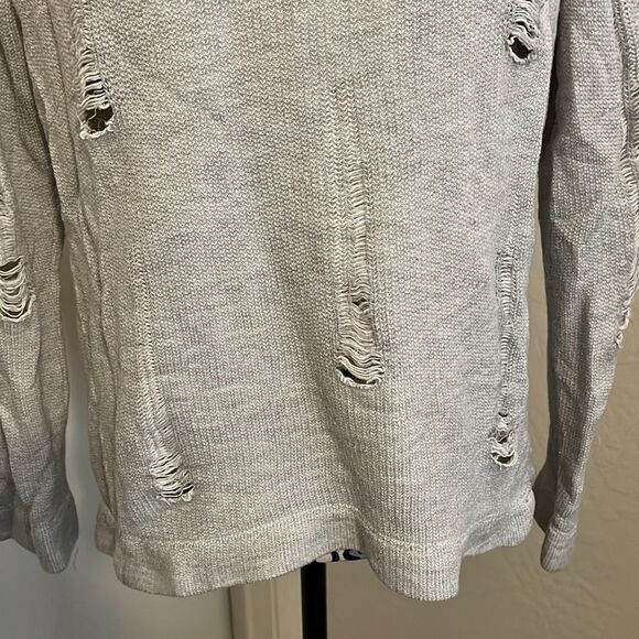 Benjamin Jay Gray Distressed Ripped Pullover Sweatshirt Boho Contemporary Casual - Picture 7 of 9
